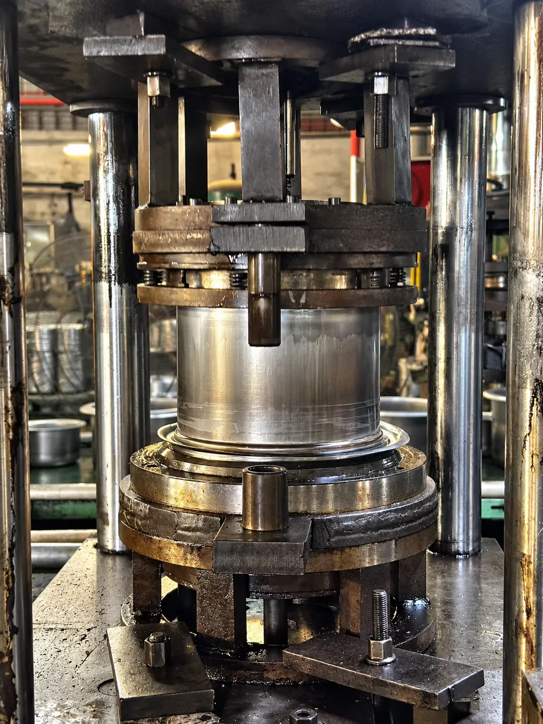 Stainless steel cookware body in trimming and shaping equipment